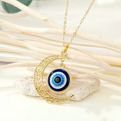 Evil Eye Crescent Moon Pendant Necklace