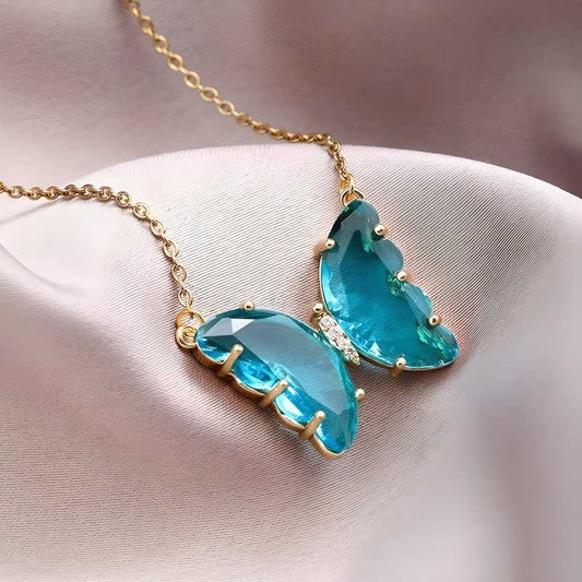 Blue Crystal Butterfly Necklace