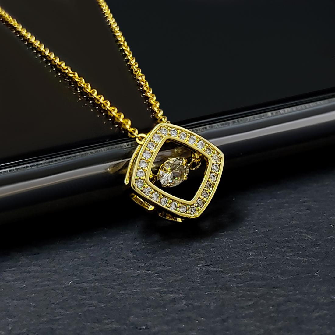 Square American Diamond Pendant With Chain