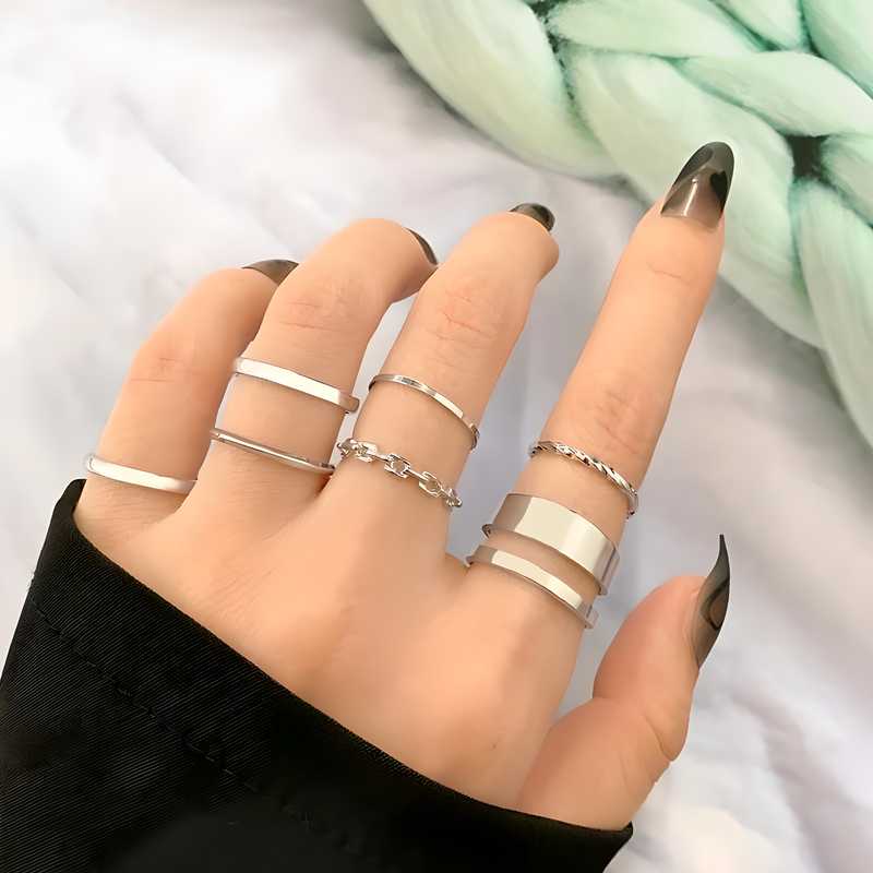 Silver Plated Ring Set (7 Pcs)