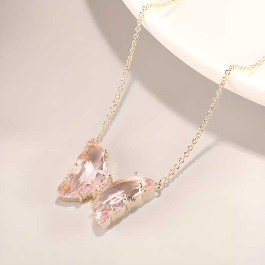 Pink Crystal Butterfly Necklace